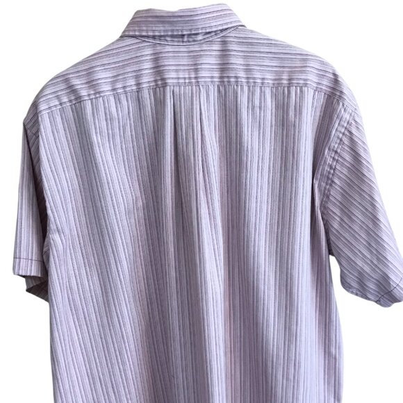 Van Heusen 417 Oxford Shirt: Short Sleeves, Mauve Burgundy Stripe, Men's Size XL - Picture 6 of 8